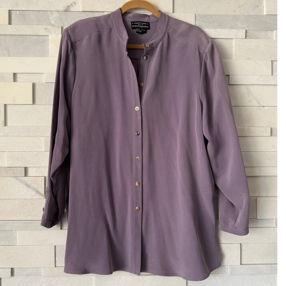 DUE PER DUE BLOOMINGDALE'S 100% Silk Banded Collar Button Front Blouse Top 16